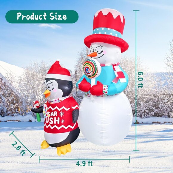 🆕6FT Christmas Inflatables Snowman Blow Up Penguin Lollipop Outdoor Decorations - Picture 4 of 9
